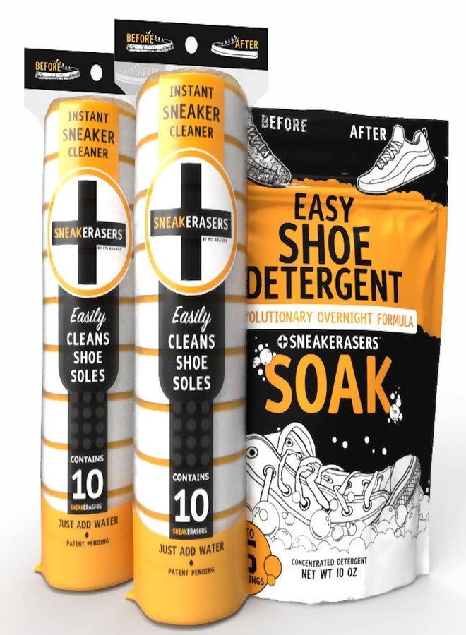 SneakERASERS Instant Sole and Sneaker Cleaner with Overnight Soak - Premium Shoe Cleaning Kit with Dual-Sided Sponges - Effective Shoe Cleaner for White Sneakers, Tennis Shoes - 20 Pack with Soak - Image 1